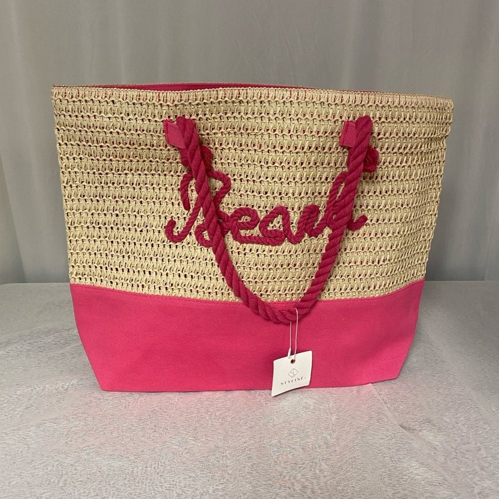 NWT Fuchsia Rope Straw Beach Tote‎ Bag